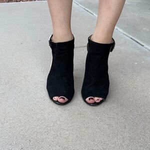 Black Suede Peep-Toe Heels